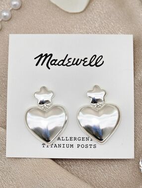 Madewell Puffy Heart Statement Earrings Light Silver Ox Boho Modern Minimalist